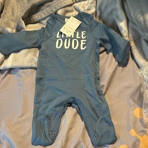 okie dokie Blue "Little Dude" Footed One-Piece BNWT